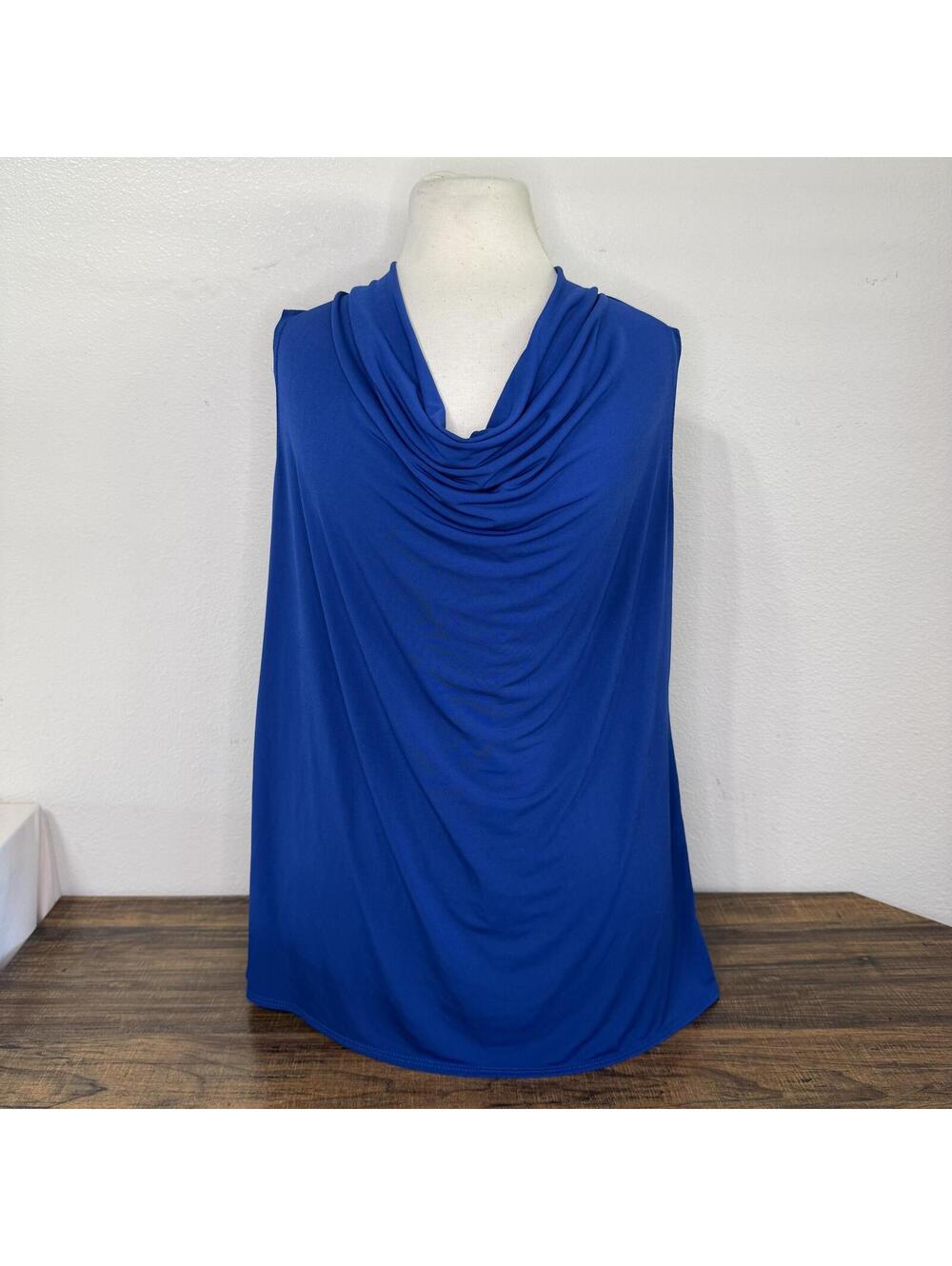 NY Collection Women’s Royal Blue Sleeveless Draped Cowl Neck Blouse
